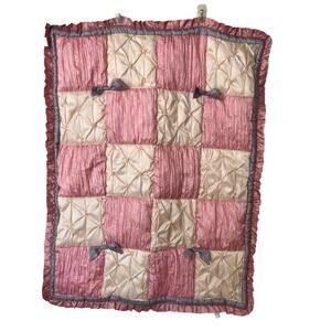 The Peanutshell Crib Comforter Bedskirt Satin Quilt Patch Pink Floral Gray Bows